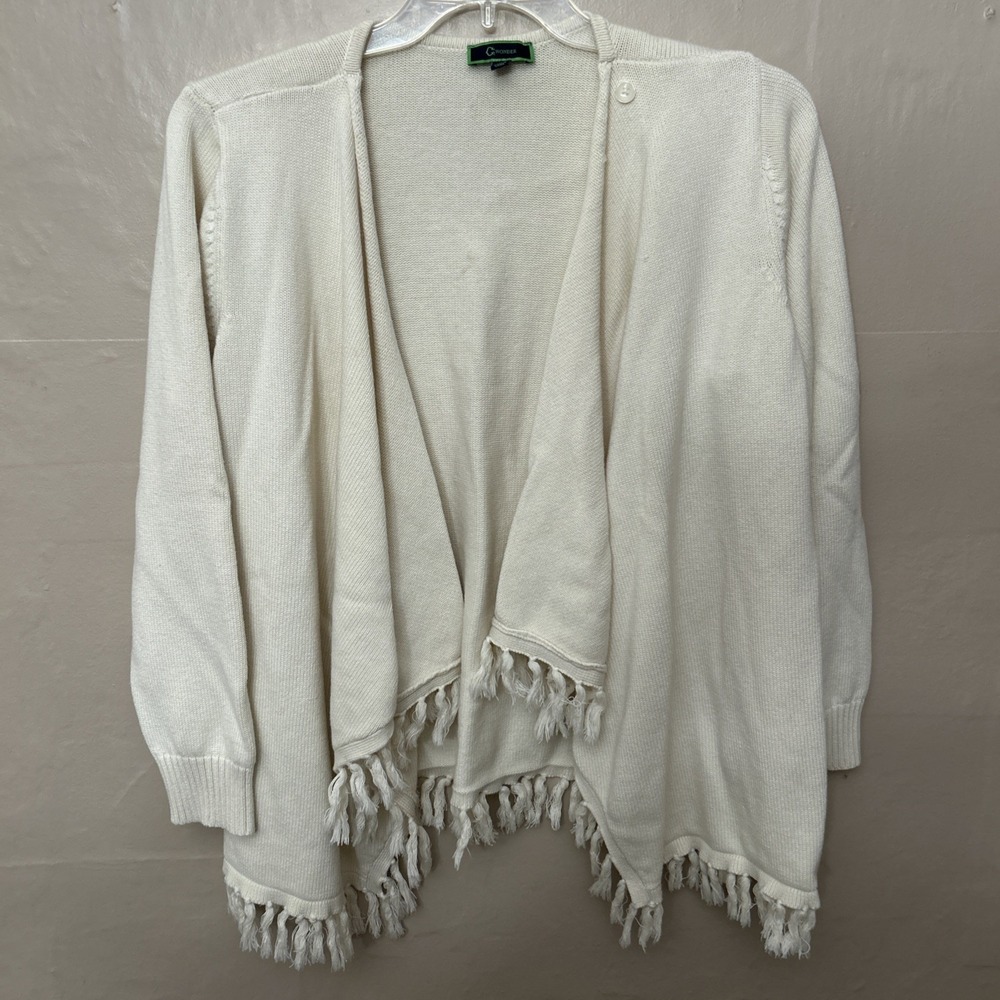 C Wonder 2X Ivory Tassel‎ Open Flow Cardigan Sweater